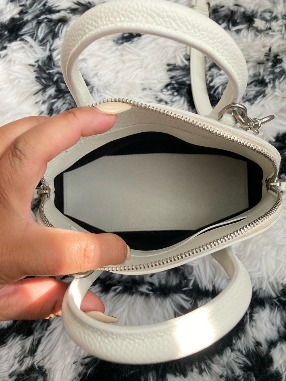 Balenciaga Cream Leather Mini Top-Handle Bag with Pink Logo - Picture 7 of 13